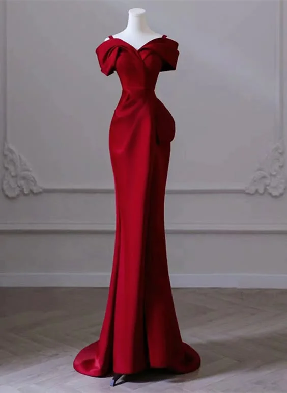 Trend Setting Wardrobe Red Off Shoulder Straps Mermaid Long Prom Dress Evening Gown  MD7244