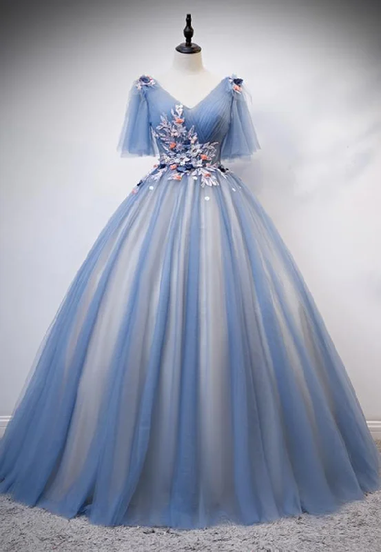 Urban Femme Streetwear Blue tulle long ball gown dress A line evening dress  M621