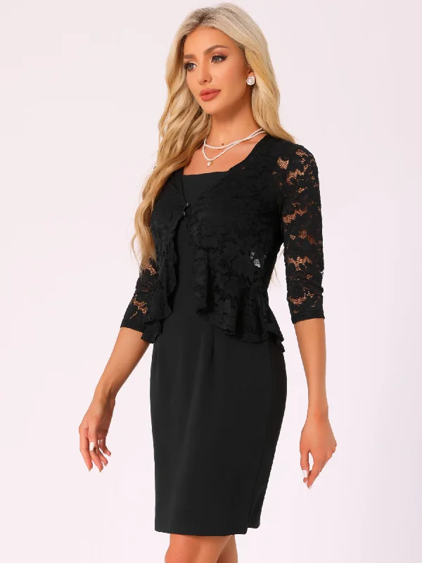 Chic Style 2 Pieces 3/4 Sleeves Lace Shurgs & Sleeveless Midi Sheath Dress Set