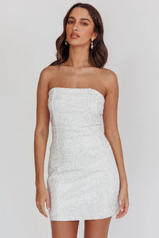 Fashion Essentials This Feeling Strapless Diamante Mini Dress White