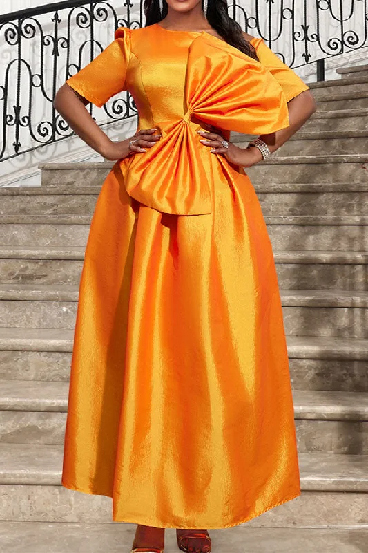 Summer Deals Solid Color Slash Neck Bow Design Sophisticated Midi Dress