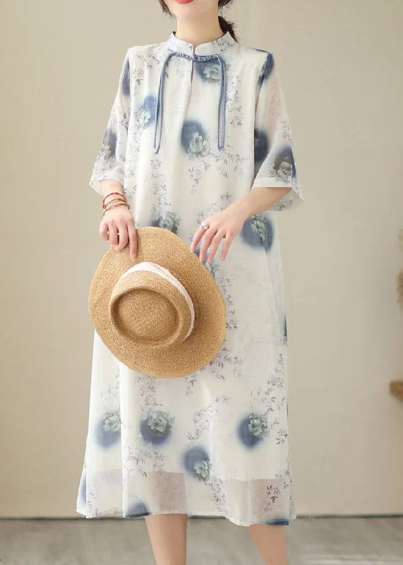 End Of Season Sale Beige Stand Collar Vacation Maxi Dresses Short Sleeve