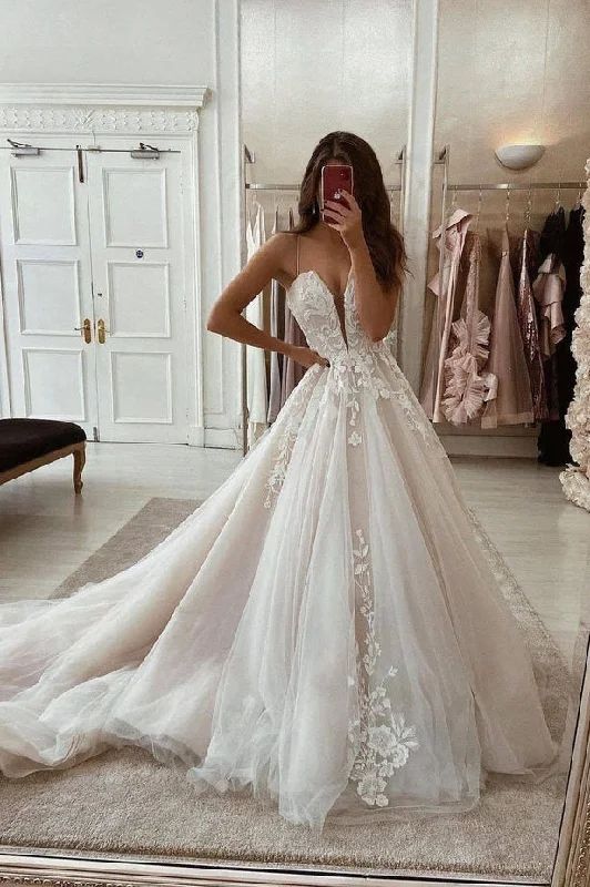 Crazy Discounts, Hurry Up Charming Ball Gown V Neck Tulle Wedding Dresses with Appliques N121