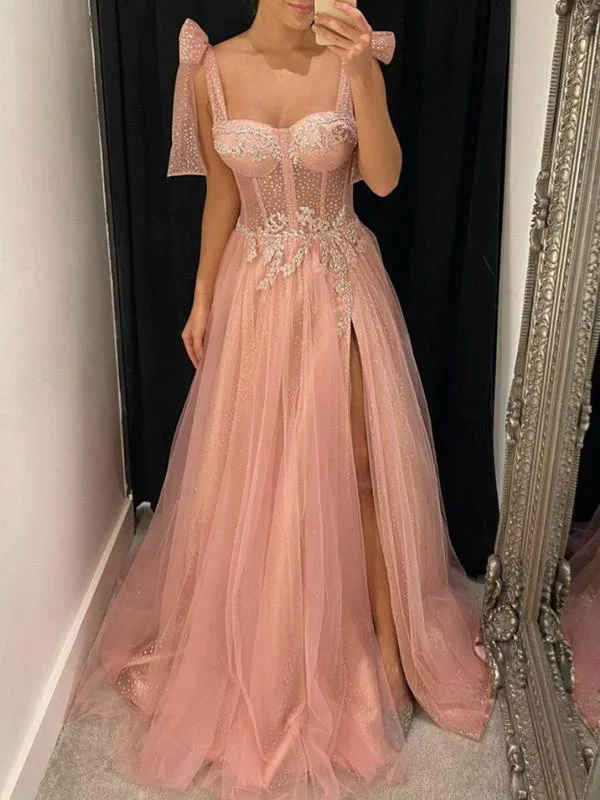 Style Versatile Women's Collection Aline Pink Modest Sleeveless Long Prom Dresses, Evening Dress With Split gh2641