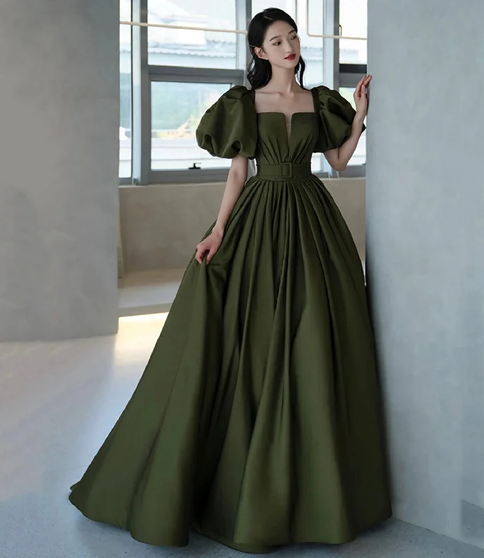 Spring Fling Sale Green satin long A line princess gown formal gown  10192