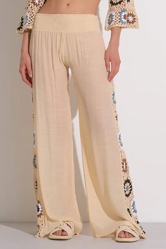 Chic Trends Unveiled Crochet Side Panel Pants In Natural Multi