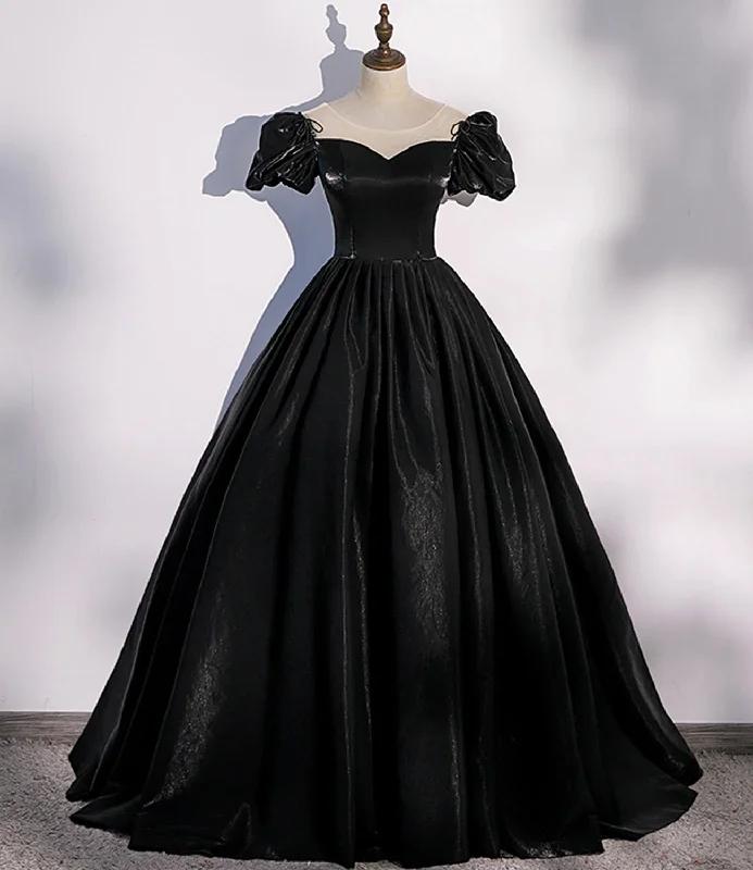 Grab Romantic Date - Night Styles Now Black satin long prom dress A line evening gown  10347