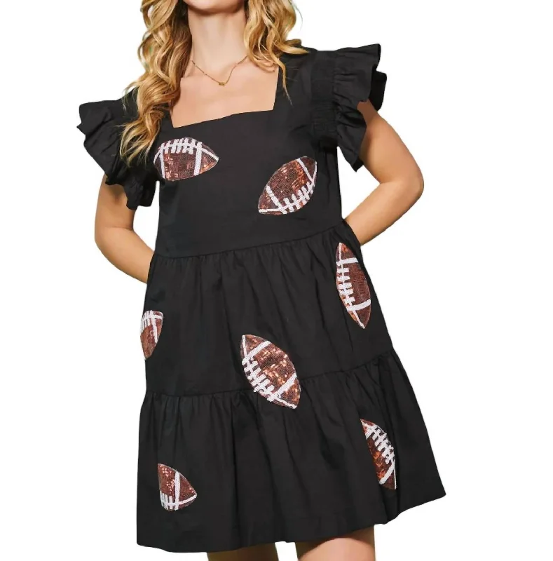 Chic Style, Always In Vogue Sequin Football Tiered Mini Dress In Black