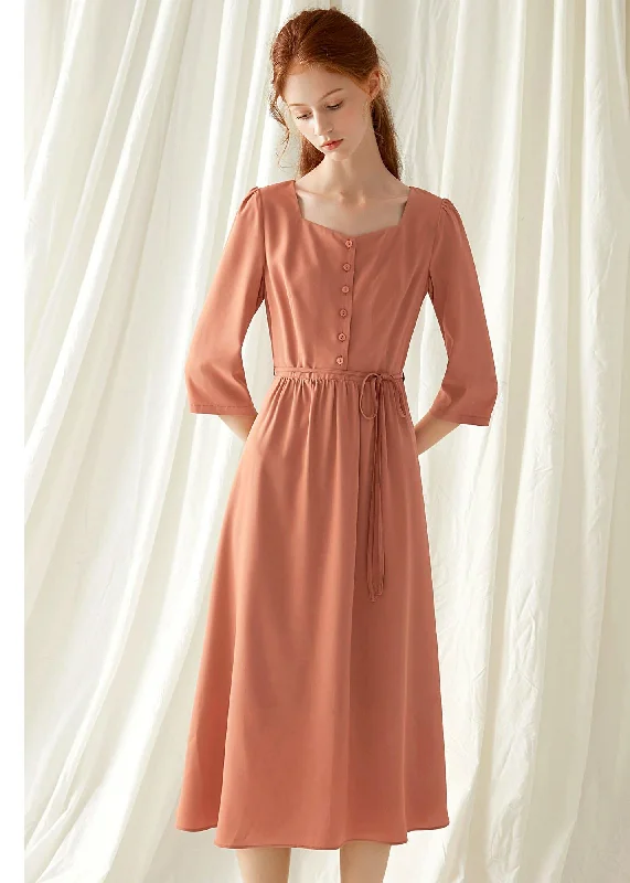 Subtle Sophistication Natural Square Collar blended dress Tutorials red high waist Maxi Dresses fall