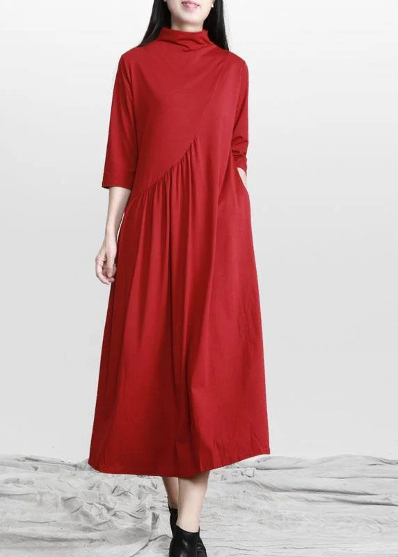 Chic & Cozy Collection Beautiful Red Stand Cinched asymmetrical design Maxi Dresses Fall