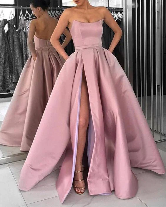 Gorgeous Glamour Collection Strapless Bodice Corset Long Satin Leg Split Evening Dresses Prom Dress  gh2121