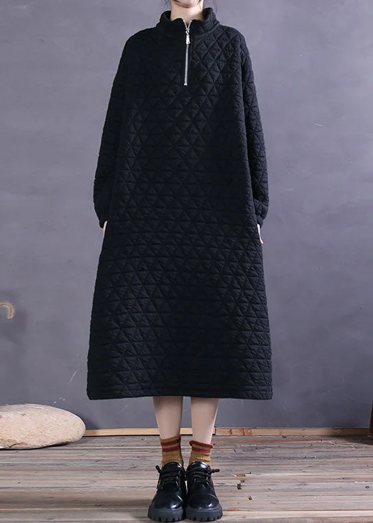 Trendy Threads Women Black Zip Up Pockets Cotton Maxi Dress Winter