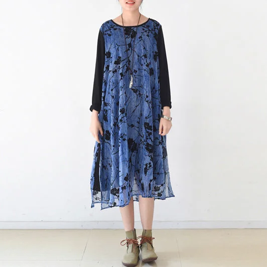 Big Savings On Rustic Countryside Styles royal blue spring dresses plum flowers print chiffon dress long maxi dresses layered