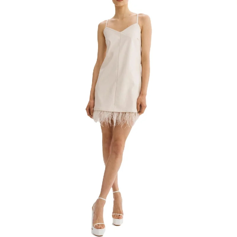 Sale Event, Prices Rock Lamarque Mollie Women's Faux Leather Feather Trim Sleeveless Slip Dress