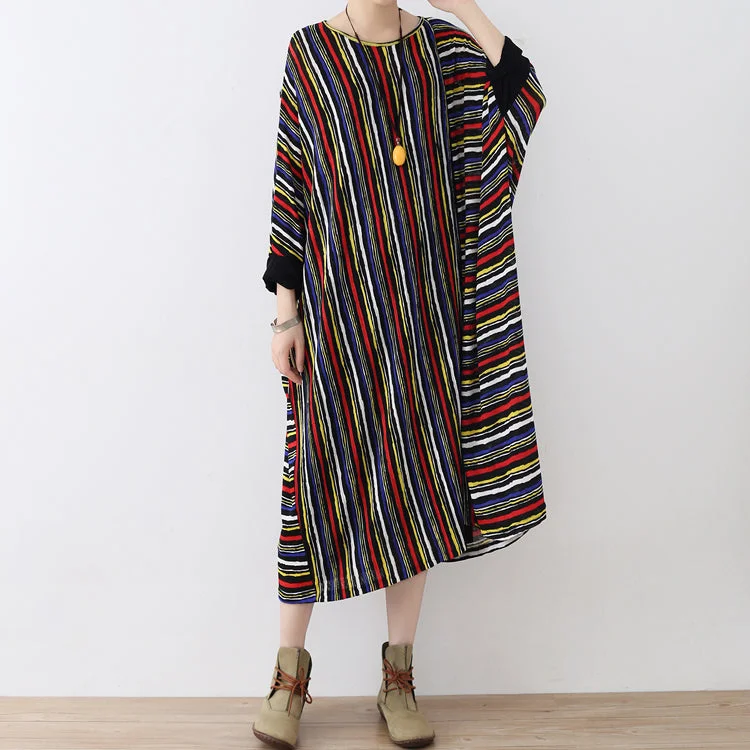 Holiday Sale long sleeved striped caftans oversized casual cotton dresses long maxi dress