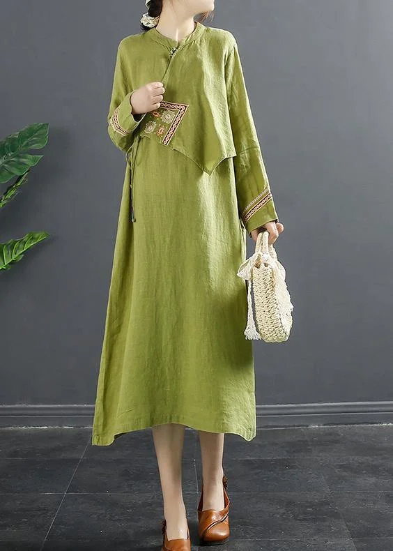 Premium Quality Garments DIY Patchwork Lnspiration Green Embroidery Maxi Dress