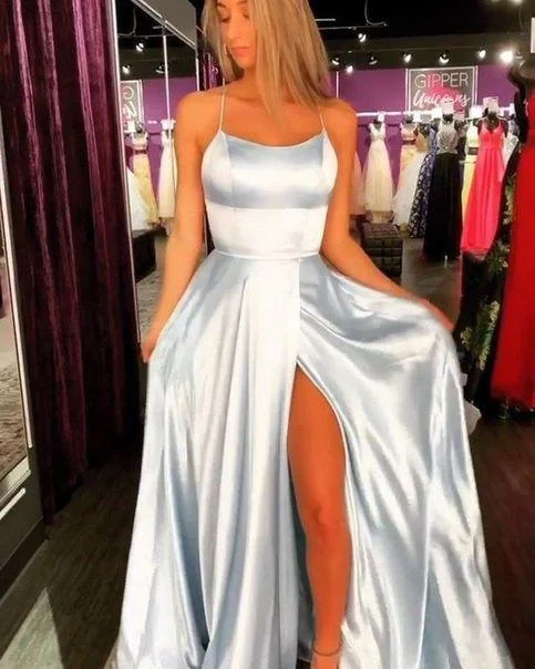 Evening Elegance Sexy Leg Slit Long Mermaid Evening Dress, Spaghetti Straps Satin Prom Gowns, Formal Dress for Women gh1076