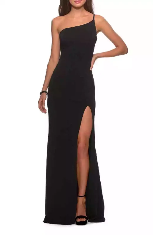 Playful Elegance 6 - la femme black one shoulder jersey gown