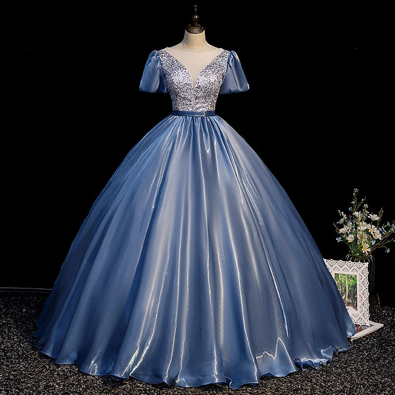 Fashion Sale Blue satin long ball gown dress blue evening gown  10092