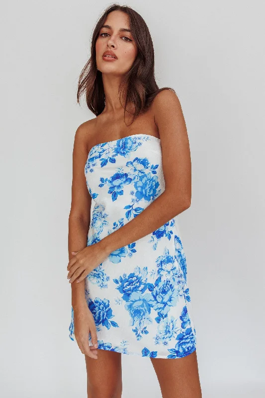 Relaxed Style Sorbet Strapless Mini Dress Blue