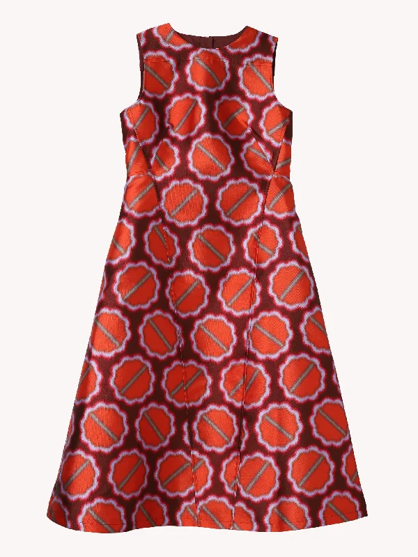 Limited Time Deal FIRE RED SLEEVELESS PRINT DRESS