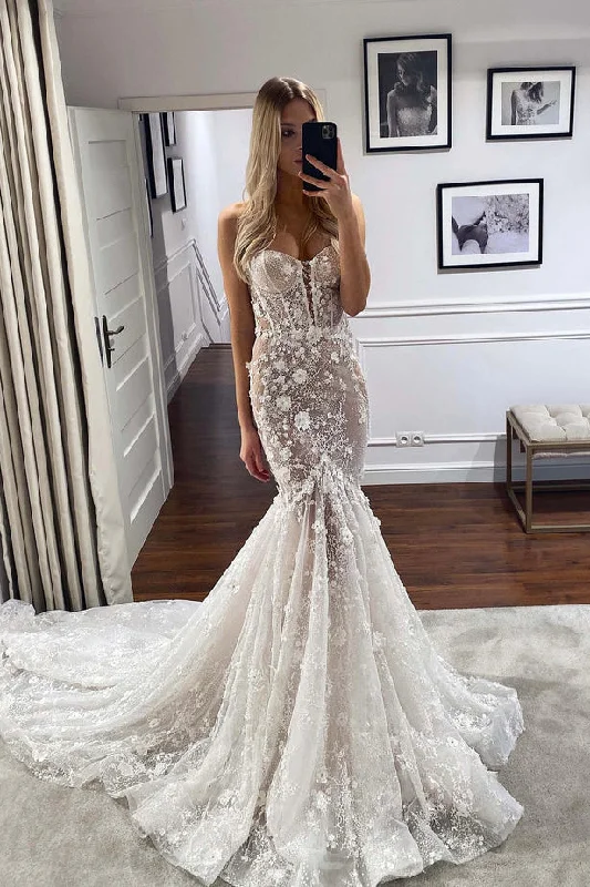 Versatile Style Wardrobe Gorgeous Mermaid Sweetheart Lace Wedding Dresses with Appliques N137