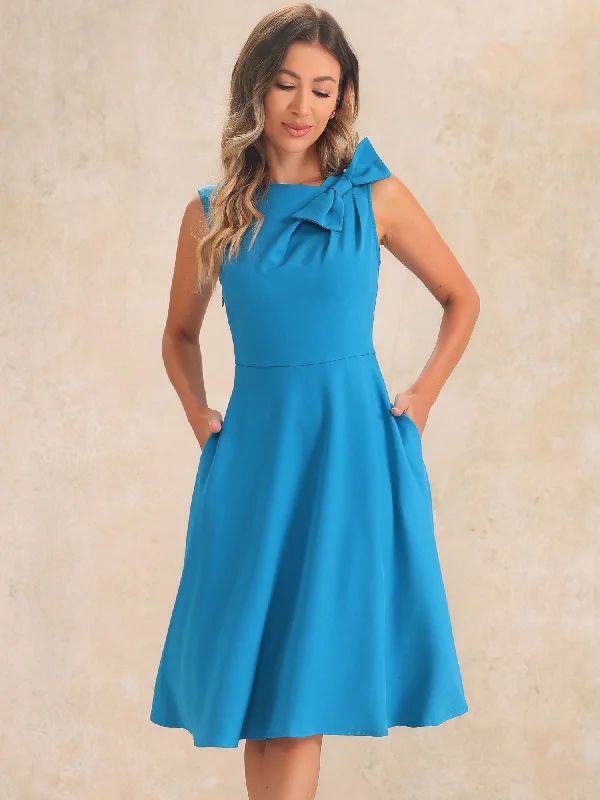 Lighten Up With Nordic Styles Flared Sleeveless Bowknot Midi A-Line Formal Dress