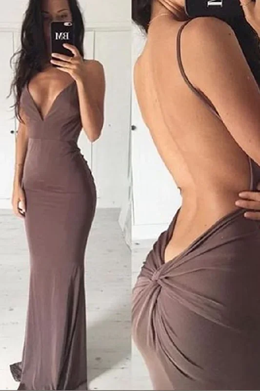 Mega Sale Sexy Sheath Sweep Train Deep V Neck Sleeveless Backless Long Prom Dress  gh2196