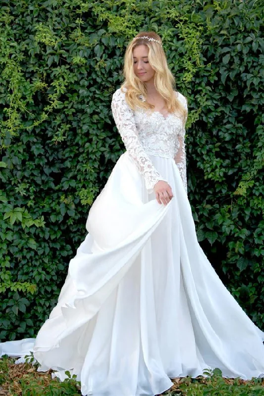 Elevated Style A-Line V-Neck Long Sleeves Wedding Dress with Lace Appliques