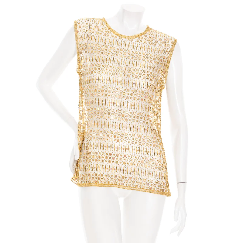 Wardrobe Refresh Gold Sequin Embellished Lace Sleeveless Top