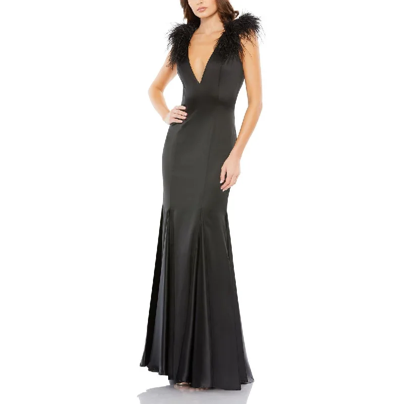 Chic Trend Collection Mac Duggal Womens Satin Feathers Evening Dress