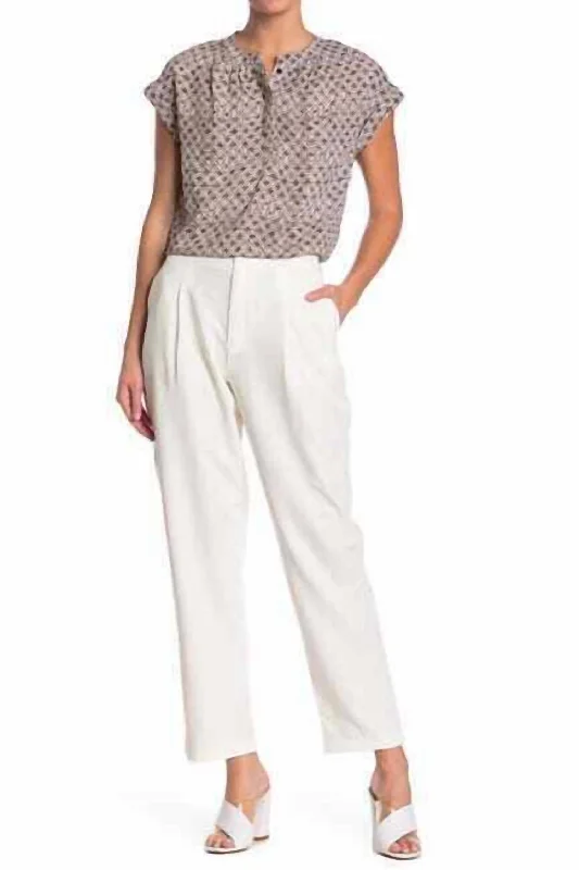 Luxe Layering Pleated Self Button Ankle Pants In White