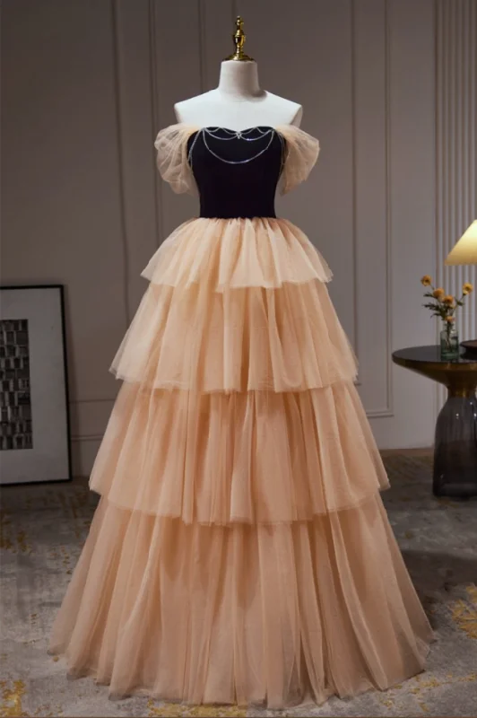 Trendy And Individual Women's Fashion Elegant Off Shoulder Layered Tulle Ball Gown Long Prom Dress MD7303