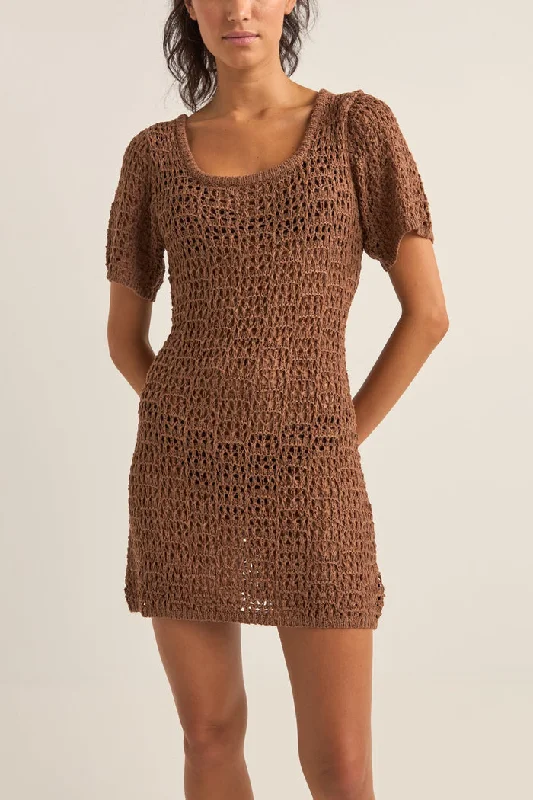 Travel Essentials Rhythm Venice Knit Mini Dress - CHOCOLATE