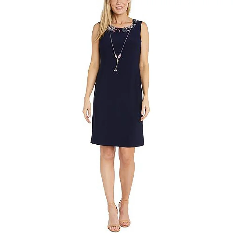 Season Appropriate Women's Collection R&M Richards Womens Petites Knit Sleeveless Sheath Dress