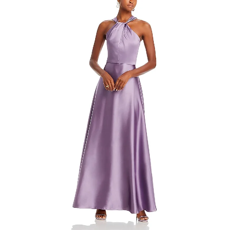 Elegant Style Amsale Womens Satin Drape Halter Dress