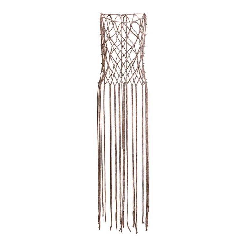 Bold Fashion Sparkly Rhinestone Embellished Fringe Sleeveless Macrame Cover Up Dress