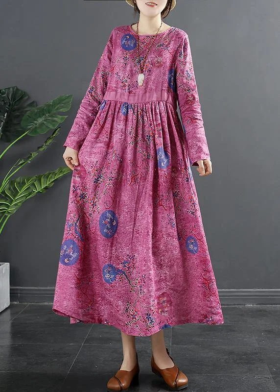 Fashion Forward, Function First Beautiful Rose Print Tunics O Neck Patchwork Maxi Dress