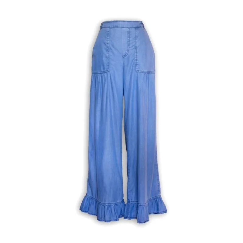 Trendy Urban Attire Chambray Ruffle Hem Pants