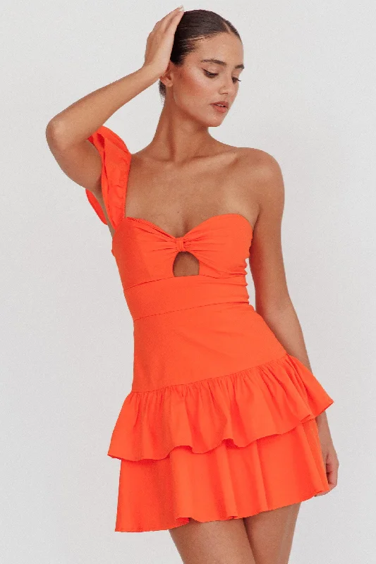 Timeless Elegance Tea Time One Shoulder Ruffle Mini Dress Tangerine