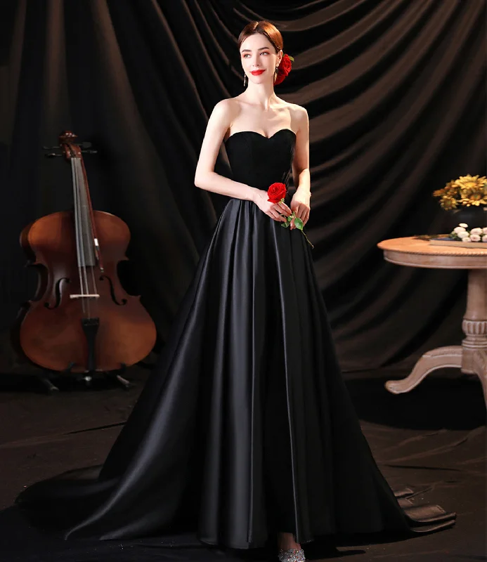 Chic Styles Black satin long A line prom dress black evening dress  8932