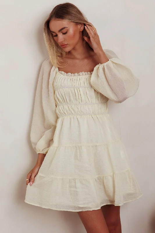 Special Occasion Wear On A High Puff Sleeves Low Back Mini Dress Ivory