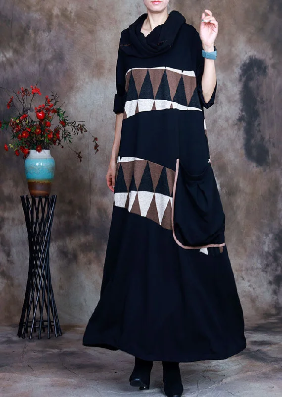 New Season Fashion Preview Natural Black pocket Asymmetrical Print Maxi Dresses Spring