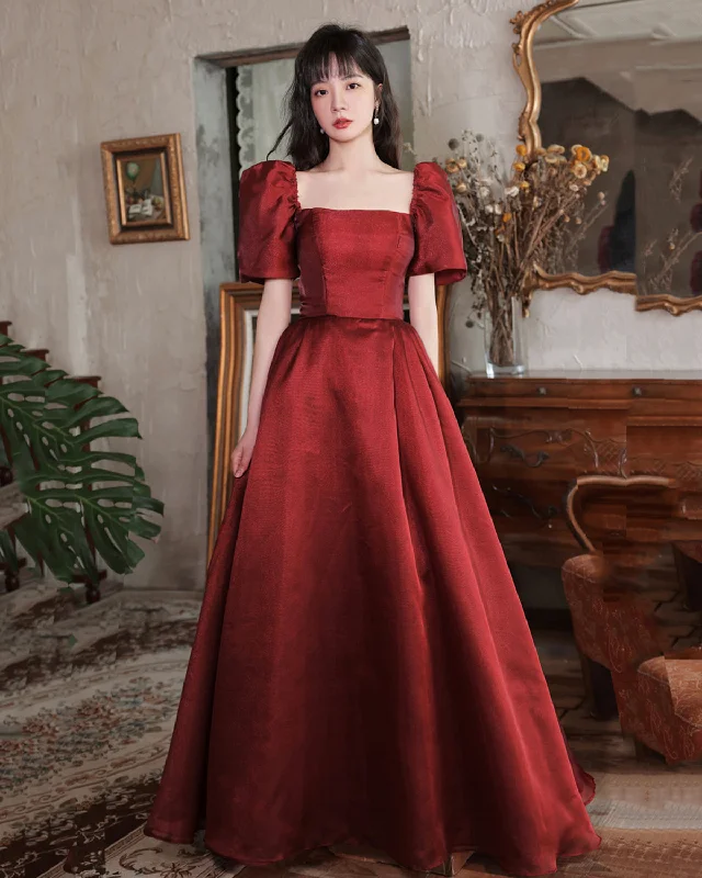 Cool Prices Burgundy satin long A line prom dress homecoming dress  8916