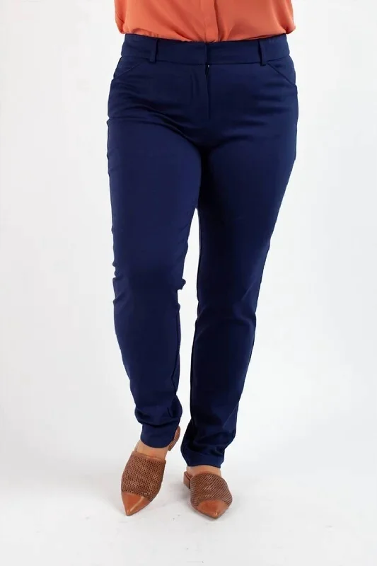 Modern Casual Clothing Formal Stretchy Plus Size Pants In Navy