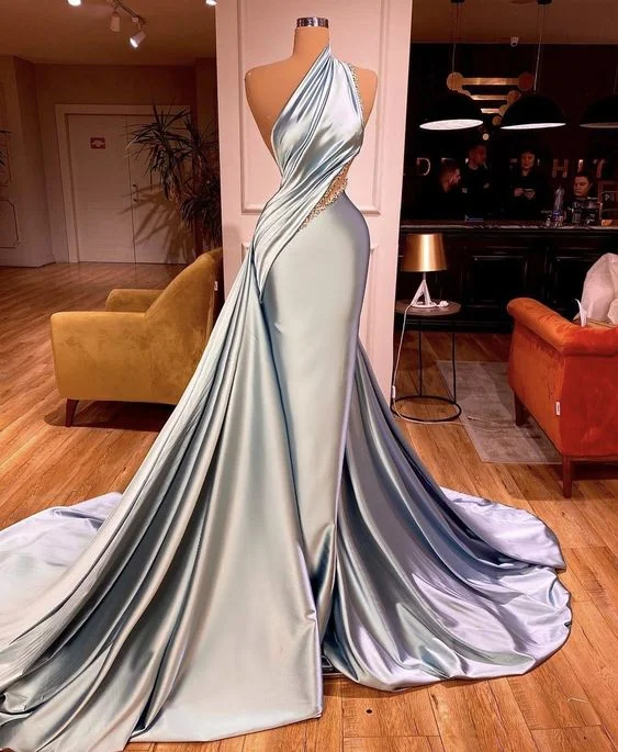 Style Breakthroughs one shoulder prom dresses beaded satin a line detachable satin elegant cheap prom gown gh2183