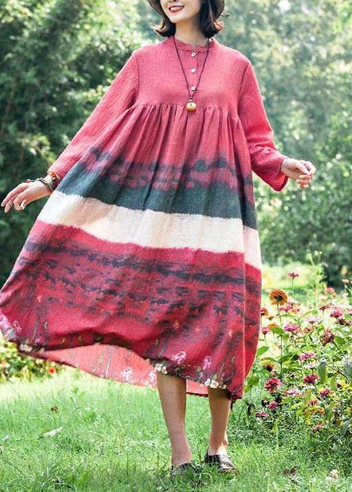 Evening Elegance Natural Stand Collar Cinched Quilting Dresses Fashion Ideas Red Print Maxi Dress