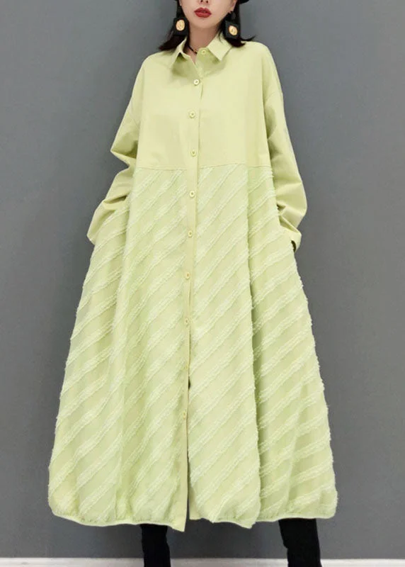 Vintage Style Clothing Sale Green Striped a line skirts Maxi Dresses button Spring