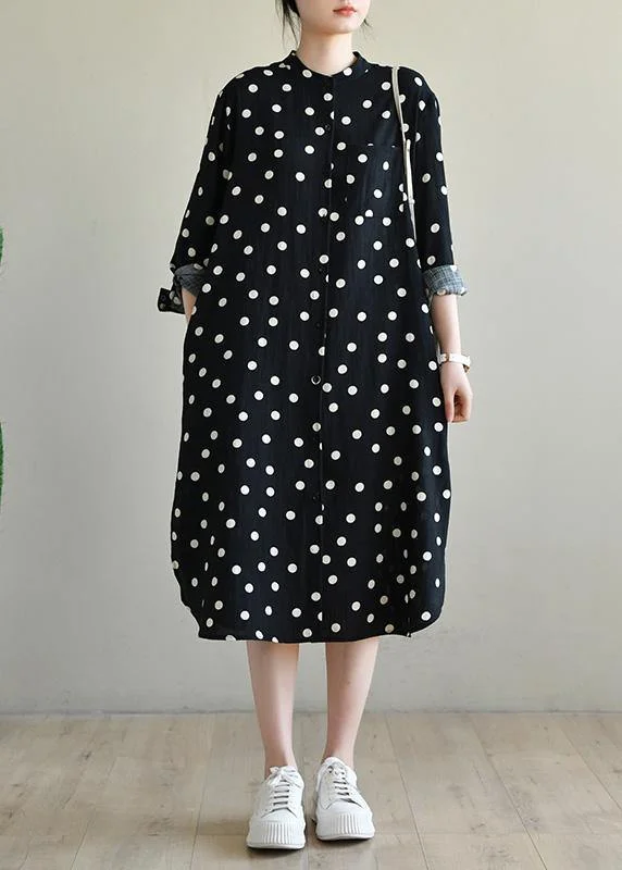 Gorgeous Glamour Collection Women Black Dot Button Spring Maxi Dress