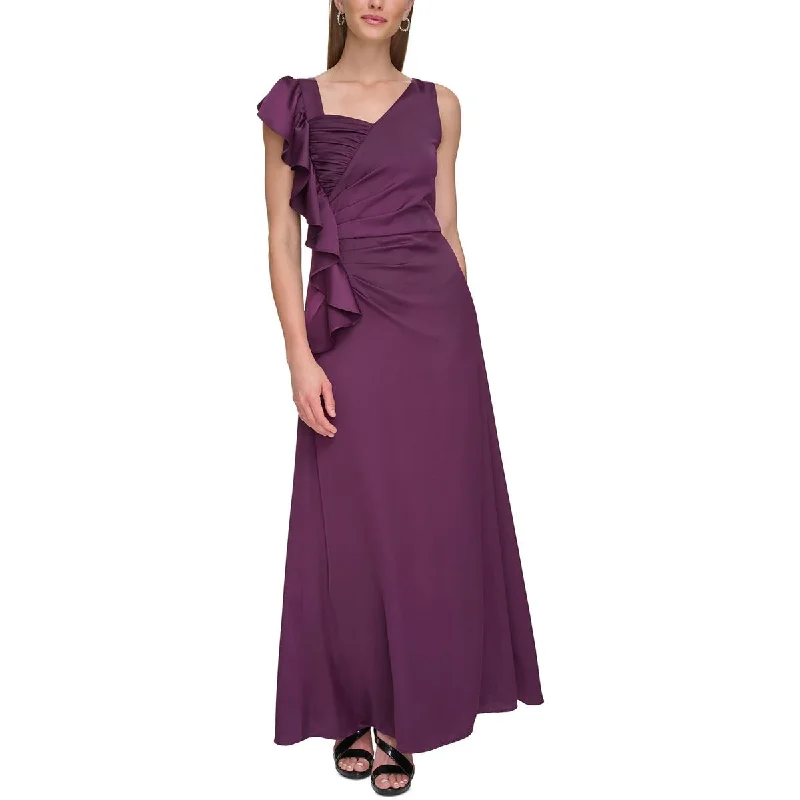 Elegant Style DKNY Womens Satin Cascade Ruffle Evening Dress